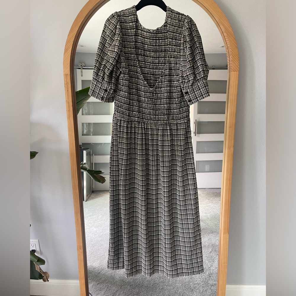 GANNI Gray Open Back Midi Dress